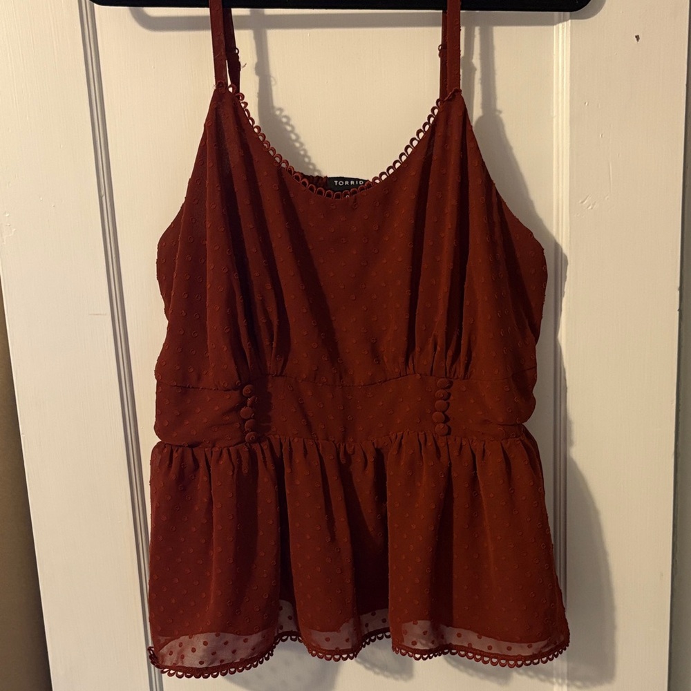 Torrid red peplum cami with scalloped trim